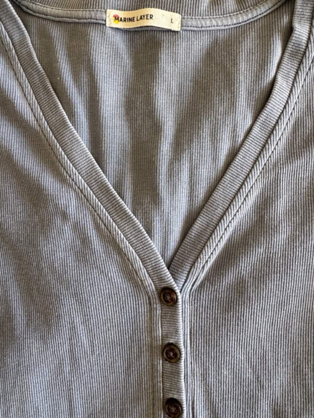 Marine Layer Women’s Dusty Blue Long Sleeve Henley Size L Coastal Preppy - Picture 2 of 6